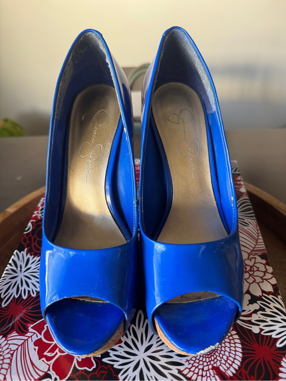 Jessica Simpson Size 8 1/2 Blue Round-Open Toe Platform Pumps